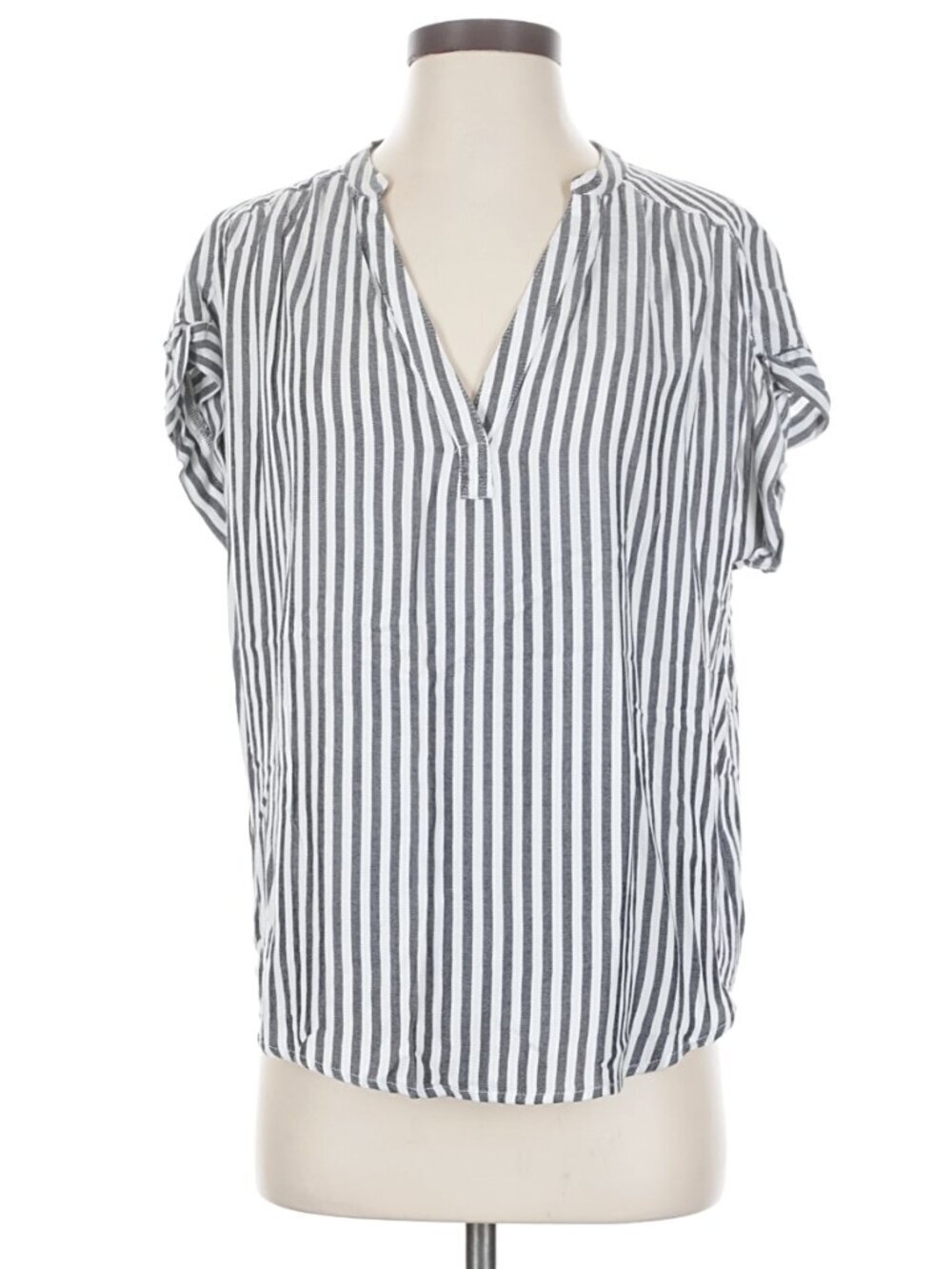 Gap Womens Size Small Short Sleeve Popover Top Navy Blue White Stripe Split Neck